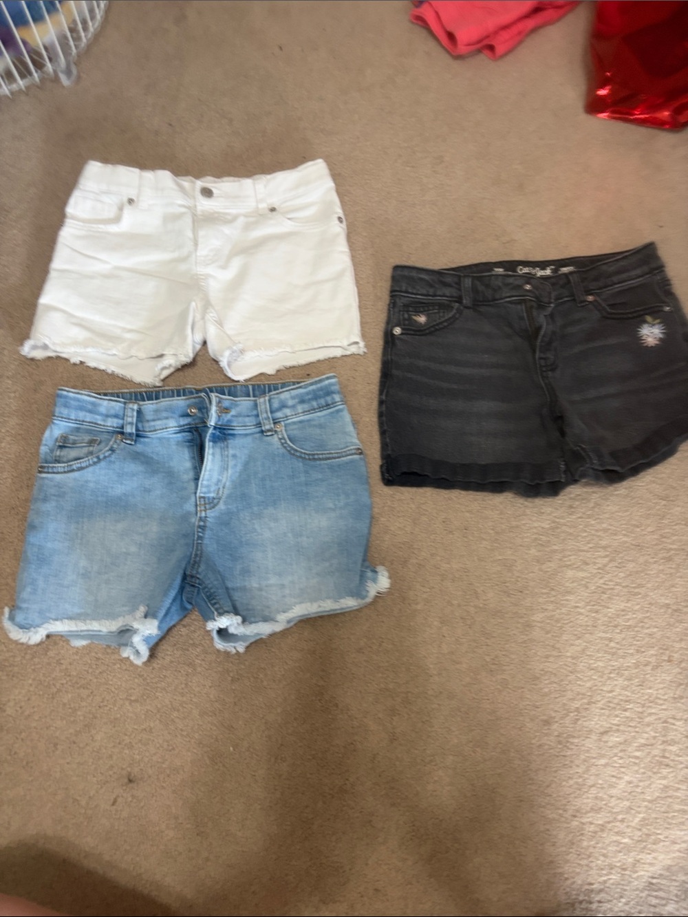 Cat & Jack Girls Large/10-12 Denim Shorts Trio - White, Light Blue & Black